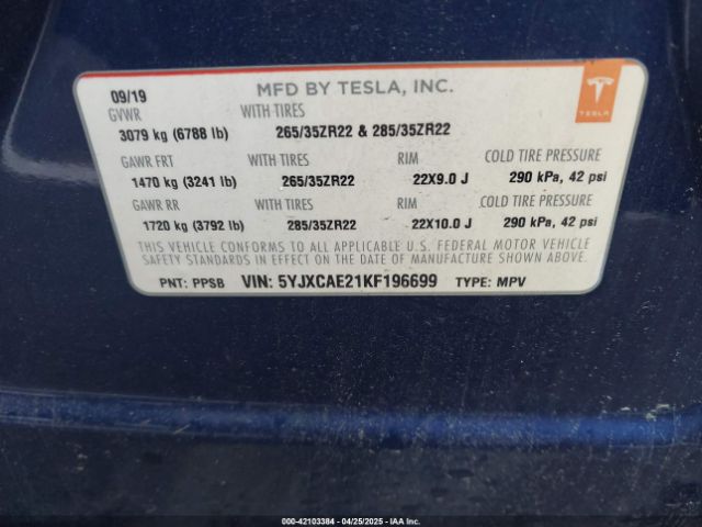 5YJXCAE21KF196699 Tesla Model X 100d/75d/long Range