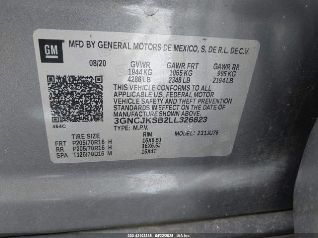 3GNCJKSB2LL326823 Chevrolet Trax Fwd Ls