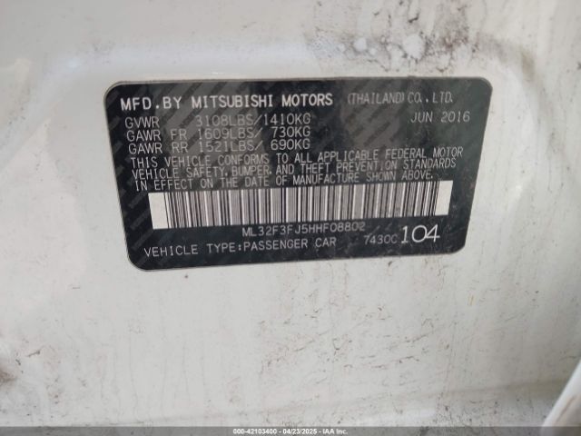 ML32F3FJ5HHF08802 Mitsubishi Mirage G4 Es