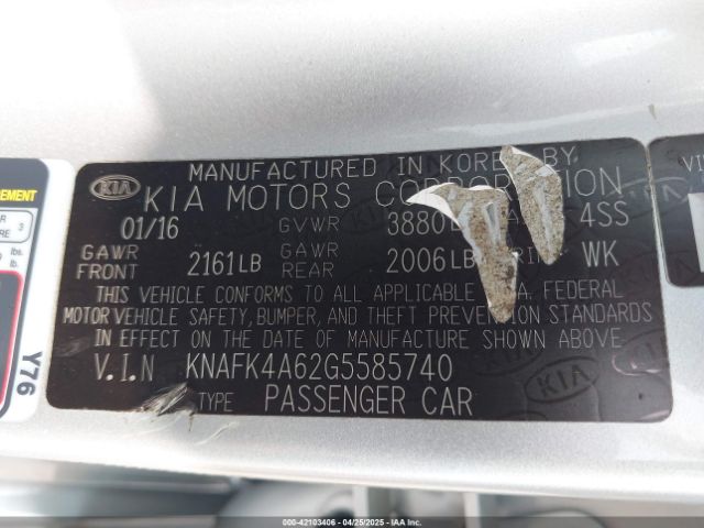 KNAFK4A62G5585740 KIA FORTE LX