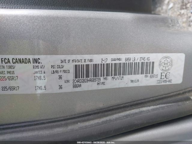 2C4RDGBG9HR689729 Dodge Grand Caravan Cvp/sxt