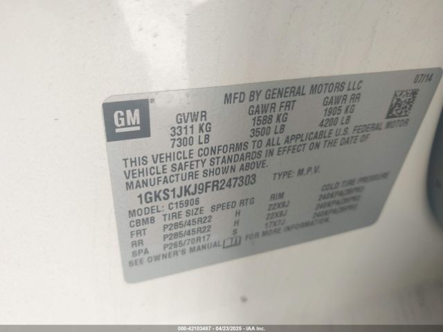 1GKS1JKJ9FR247303 GMC Yukon Xl 1500 Denali