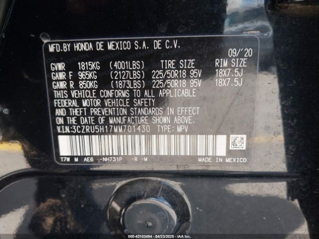 3CZRU5H17MM701430 Honda Hr-v 2wd Sport