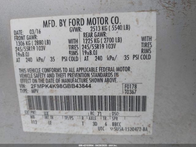 2FMPK4K98GBB43844 Ford Edge Titanium