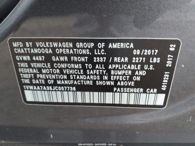 1VWAA7A35JC007736 Volkswagen Passat 2.0t R-line/2.0t S