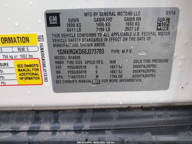1GNKRGKD6EJ273783 Chevrolet Traverse 1lt