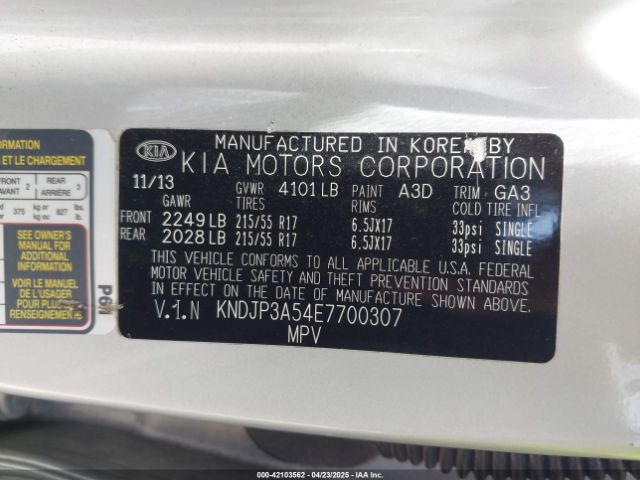 KNDJP3A54E7700307 KIA SOUL +