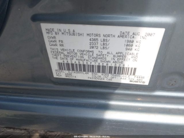 2008 MITSUBISHI GALANT 4A3AB36F78E018261 Photo 8