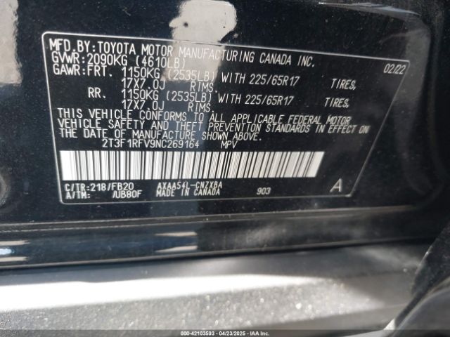 2T3F1RFV9NC269164 Toyota RAV4 LE
