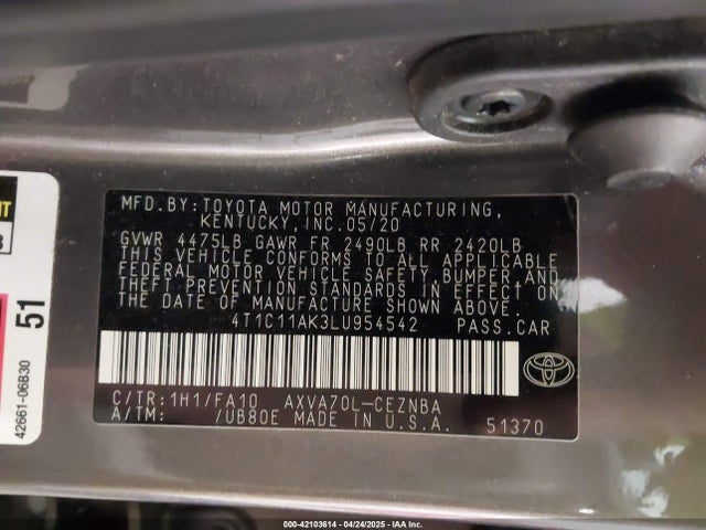 4T1C11AK3LU954542 Toyota CAMRY LE