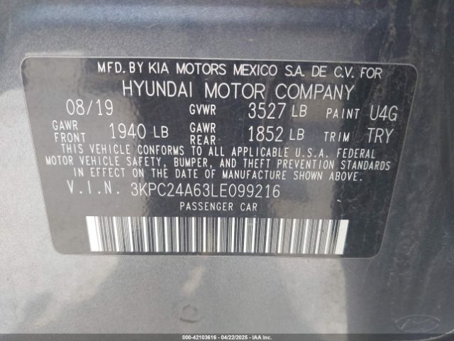 2020 HYUNDAI ACCENT 3KPC24A63LE099216 Photo 8