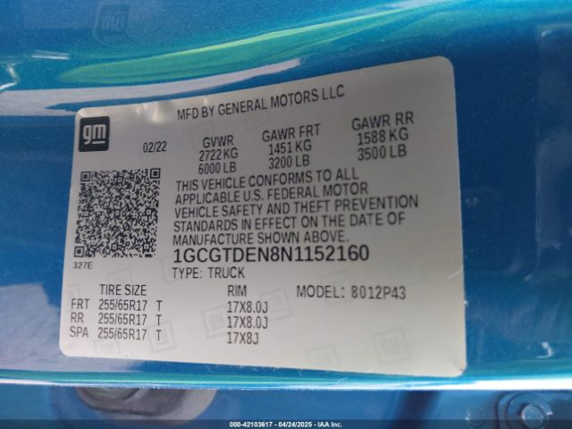 1GCGTDEN8N1152160 Chevrolet Colorado 4wd  Short Box Z71