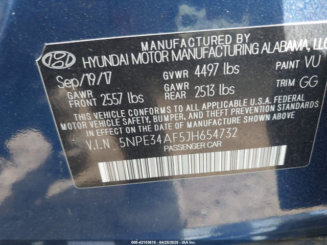 5NPE34AF5JH654732 Hyundai SONATA SEL