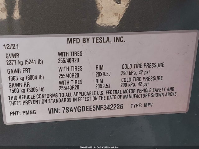 2022 TESLA MODEL Y 7SAYGDEE5NF342226 Photo 8