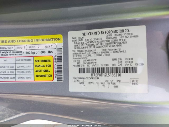 1FA6P8TH2L5186210 Ford Mustang Ecoboost Fastback