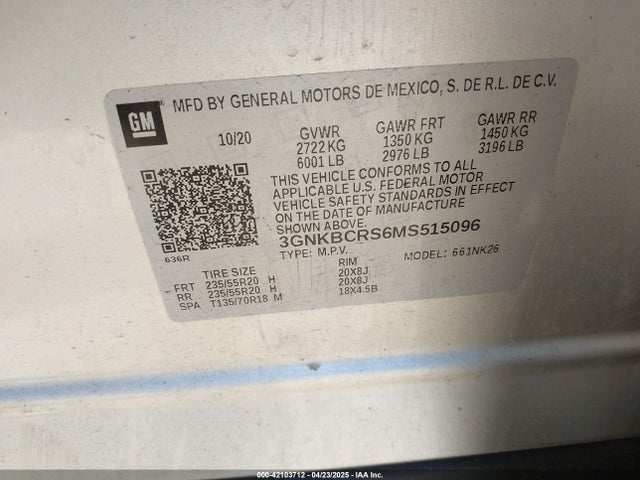3GNKBCRS6MS515096 Chevrolet Blazer Fwd 2lt