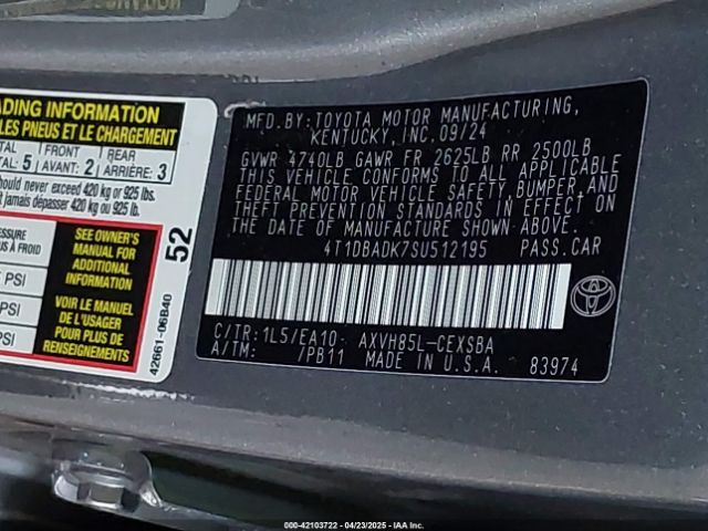 4T1DBADK7SU512195 Toyota CAMRY SE