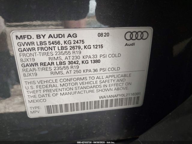 2020 AUDI Q5 WA1ANAFY0L2116391 Photo 8