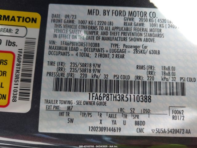 2024 FORD MUSTANG 1FA6P8TH3R5110388 Photo 8