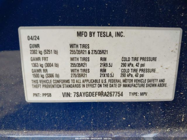 2024 TESLA MODEL Y 7SAYGDEF0RA267754 Photo 8