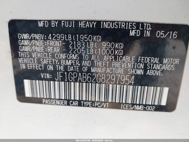 JF1GPAB62G8297954 Subaru Impreza 2.0i Premium