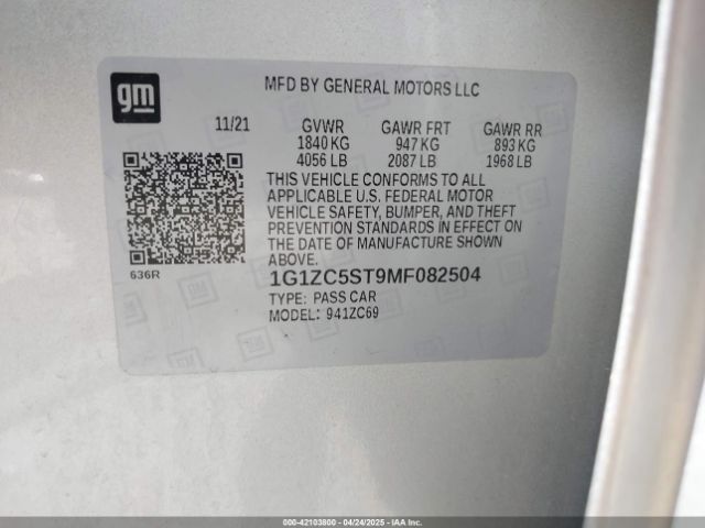 1G1ZC5ST9MF082504 Chevrolet Malibu Fwd 1fl