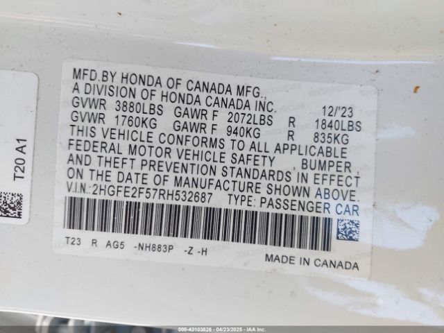 2HGFE2F57RH532687 Honda Civic Sport