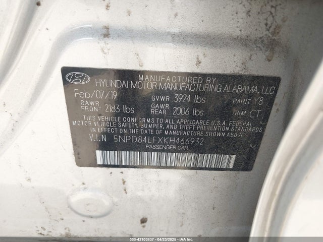 5NPD84LFXKH466932 Hyundai ELANTRA SEL
