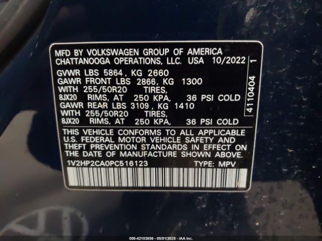 1V2HP2CA0PC516123 Volkswagen Atlas 2.0t Se W/technology
