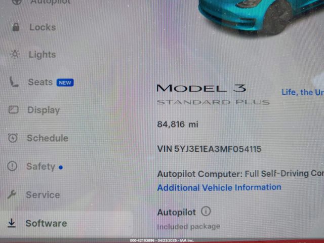 5YJ3E1EA3MF054115 Tesla Model 3 Standard Range Plus Rear-wheel Drive