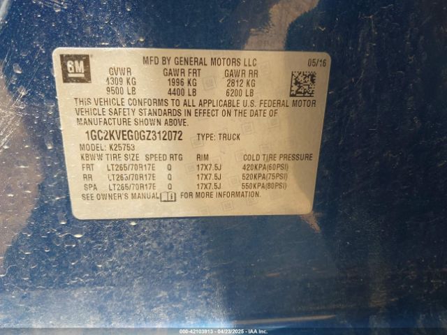 1GC2KVEG0GZ312072 Chevrolet Silverado 2500hd Lt