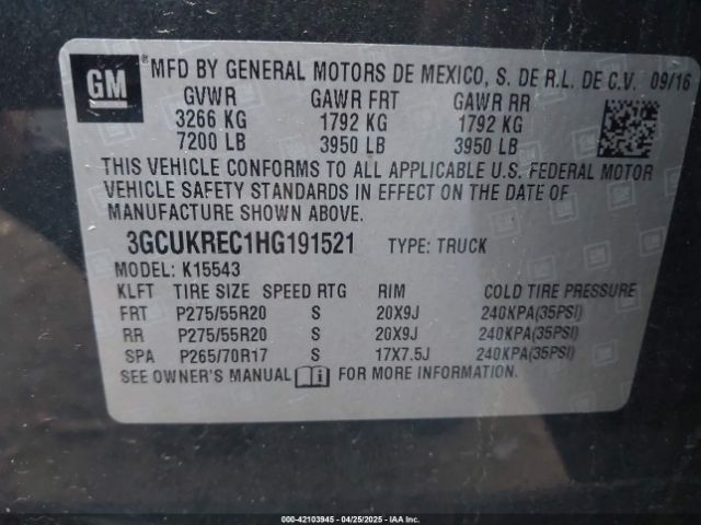 3GCUKREC1HG191521 Chevrolet Silverado 1500 2lt