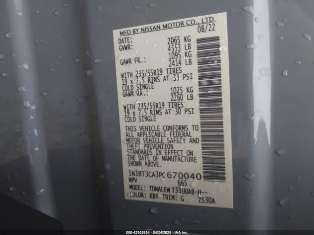 5N1BT3CA3PC670040 Nissan Rogue Sl Fwd