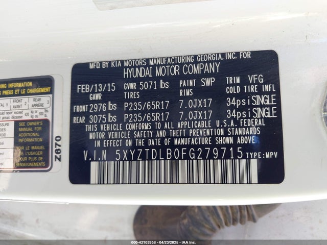 5XYZTDLB0FG279715 Hyundai Santa Fe Sport 2.4l