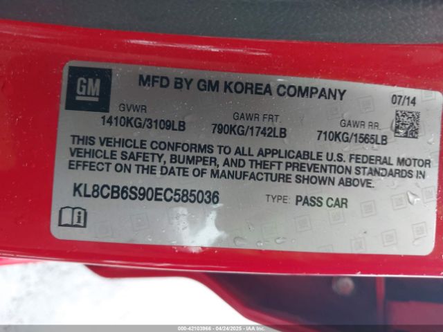 KL8CB6S90EC585036 Chevrolet Spark Ls Auto