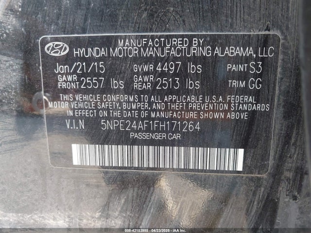 5NPE24AF1FH171264 Hyundai SONATA SE