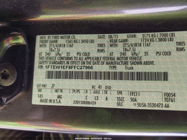 1FTEW1EF8FFC27966 Ford F-150 Xlt
