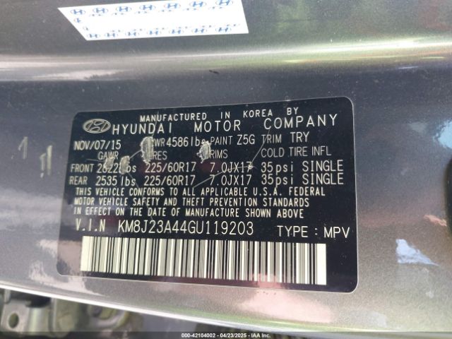 KM8J23A44GU119203 Hyundai TUCSON SE