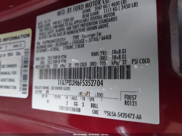 2015 FORD MUSTANG 1FATP8UH6F5352704 Photo 8