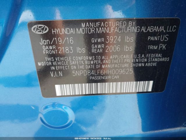 5NPD84LF6HH009625 Hyundai ELANTRA SE