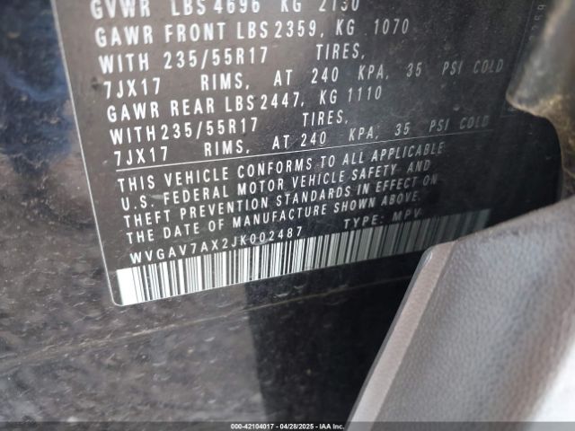 WVGAV7AX2JK002487 Volkswagen Tiguan Limited 2.0t