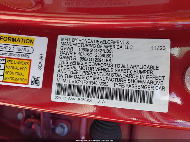 1HGCY1F21RA022053 Honda ACCORD LX
