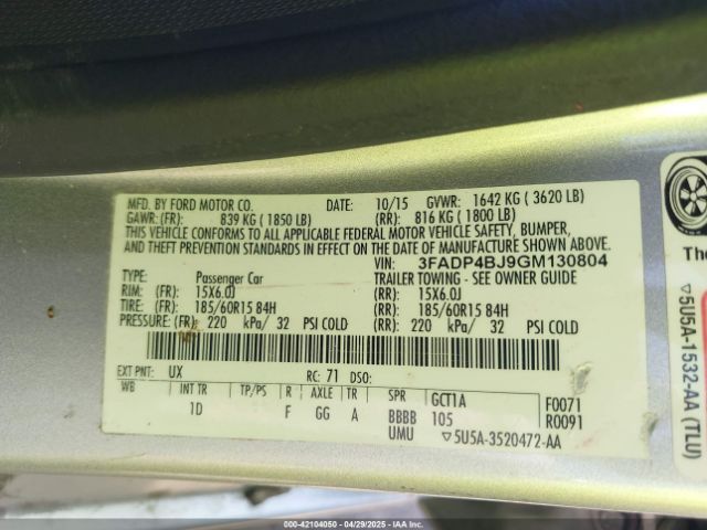 3FADP4BJ9GM130804 Ford FIESTA SE