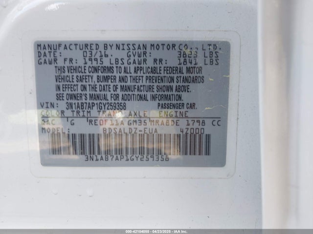 Nissan SENTRA SV 2016 3N1AB7AP1GY259358 Image 9