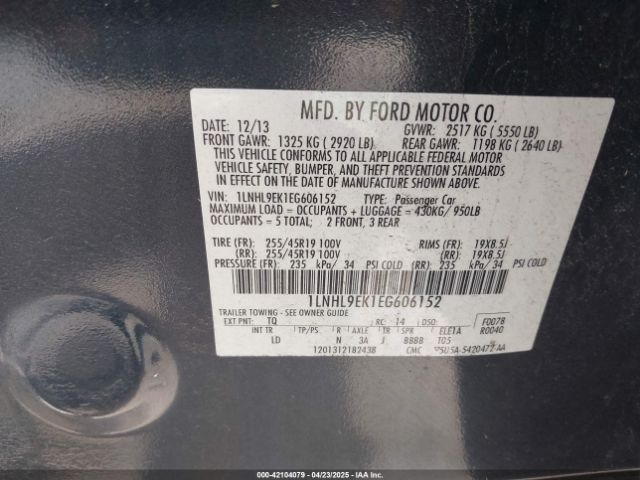 1LNHL9EK1EG606152 Lincoln MKS