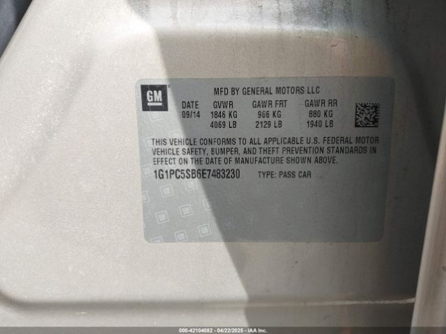 1G1PC5SB6E7483230 Chevrolet Cruze 1lt Auto