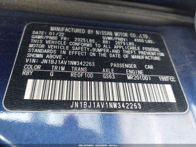 JN1BJ1AV1NW342263 Nissan Rogue Sport S Fwd Xtronic Cvt