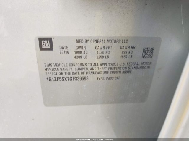 1G1ZF5SX7GF339593 Chevrolet MALIBU 2LT