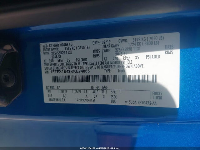 1FTFX1E42KKE74885 Ford F-150 Xl