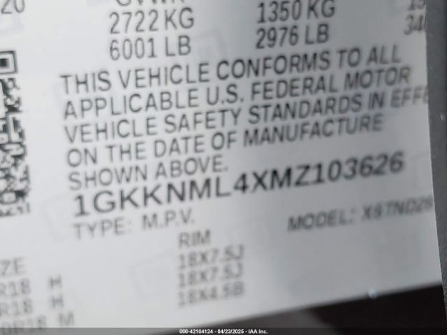 1GKKNML4XMZ103626 GMC Acadia Fwd Slt